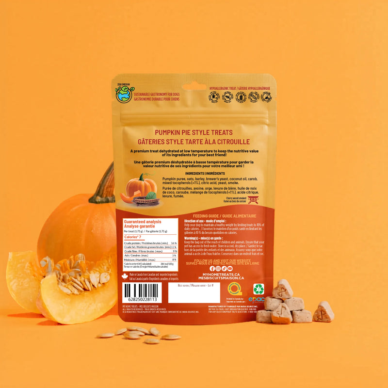Gâterie biscuit à la citrouille pour chien — naturelle et déshydratée - Verso - Mes Biscuits Maison