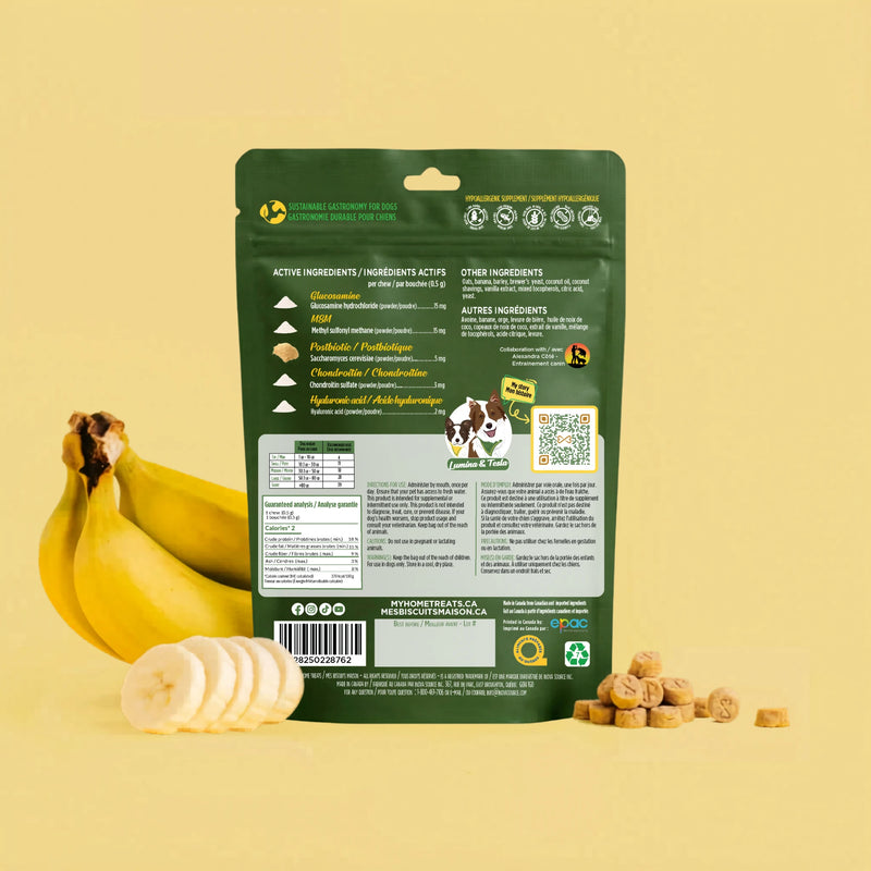 Supplément glucosamine Mobilité+ pour chien — santé articulaire et mobilité - Verso - Mes Biscuits Maison