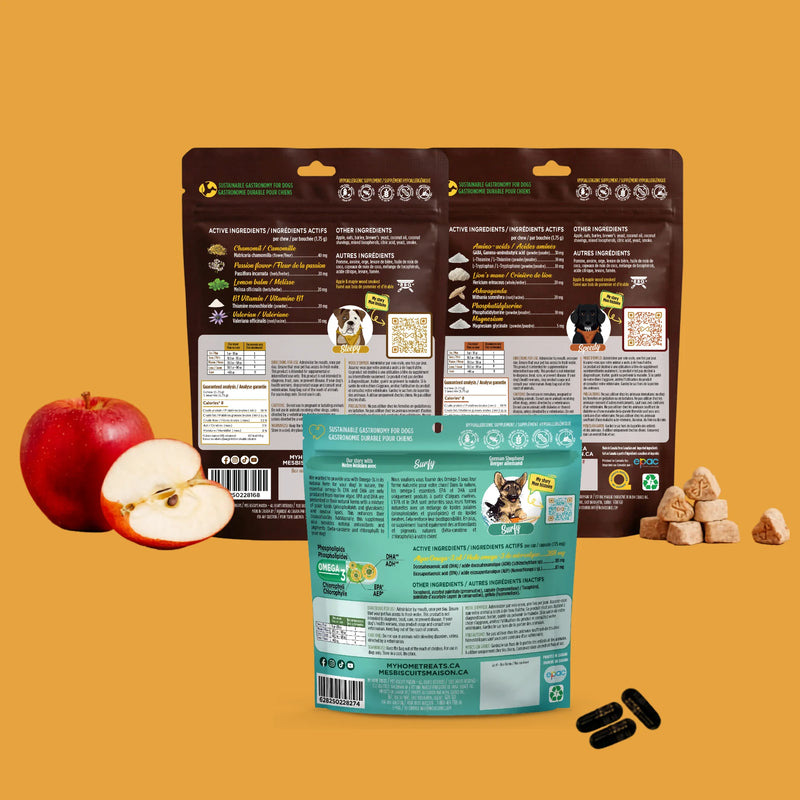 Trio suppléments cognitifs pour chien — Sérénité, Calmant et Oméga-3 - Verso - Mes Biscuits Maison